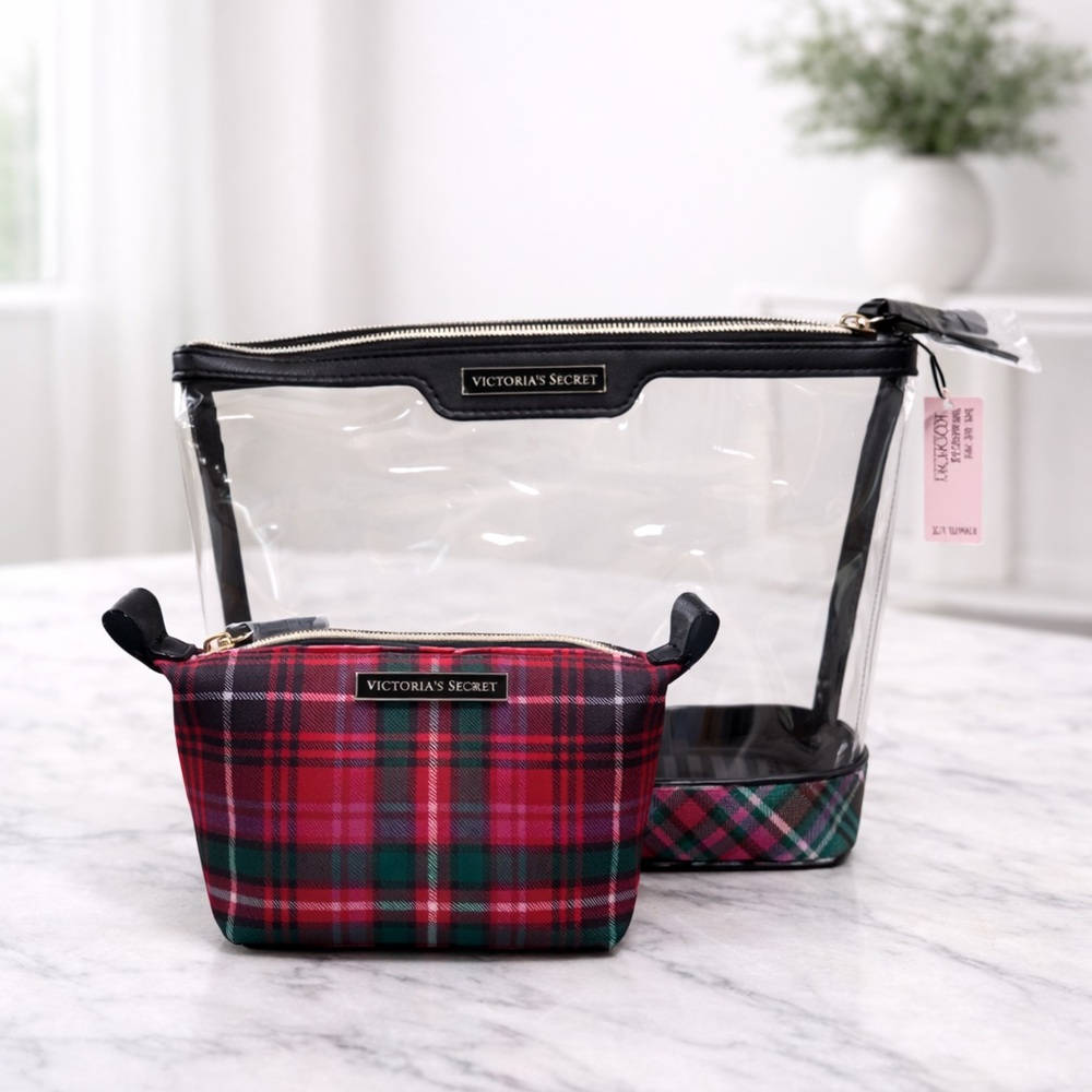 Victoria's Secret Clear and Plaid Cosmetic Bag Duo